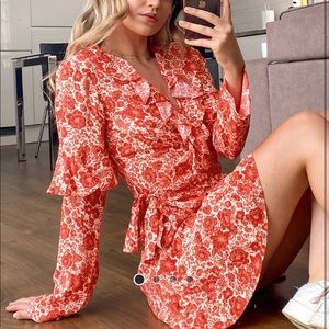 Topshop wrap mini dress in red floral